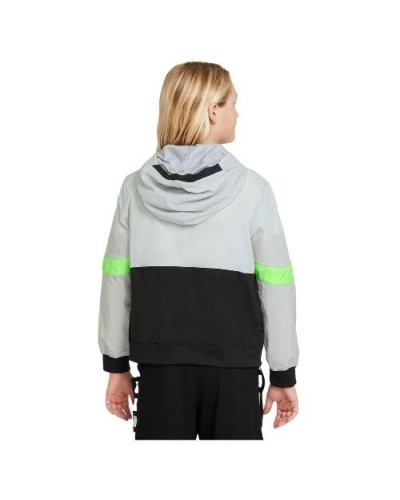 SUDADERA CORTAVIENTOS CAPUCHA NIKE CROSSOVER BIG KIDS PULL HO21 GRIS VOLT