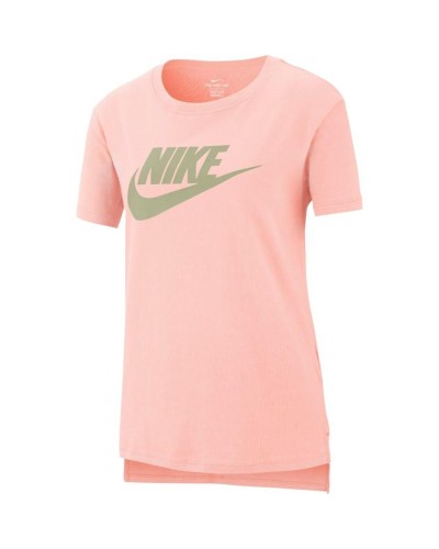 CAMISETA MANGA CORTA NIKE SPORTSWEAR BIG KIDS T-SHIRT ROSA 100% ALGODÓN PARTE POSTERIOR MÁS LARGA AJUSTE ESTÁNDAR