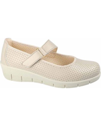 ZAPATO CUÑA BAJA PLANTILLA EXTRAIBLE PIEL NACARADO BEIGE