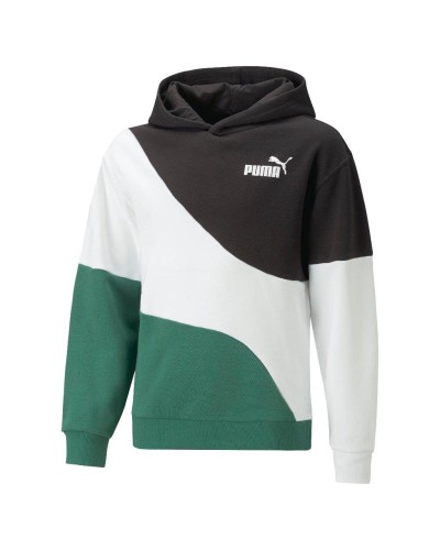 SUDADERA CAPUCHA PUMA POWER CAT HOODIE TR B SP23 BLANCO/NEGRO/VERDE