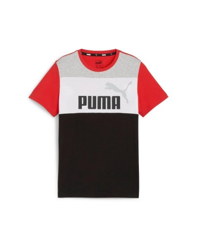 CAMISETA MANGA CORTA ESS BLOCK TEE B GRIS / NEGRO / ROJO