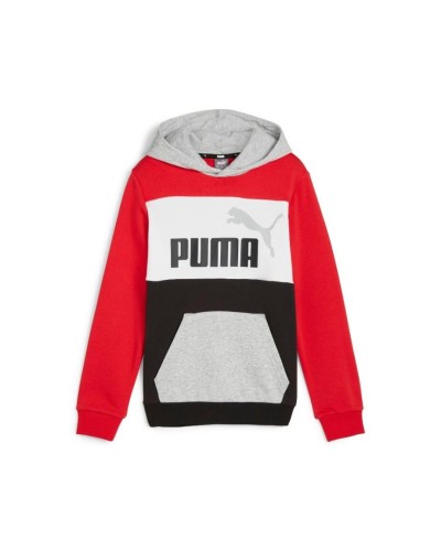 SUDADERA CAPUCHA ESS BLOCK HOODIE TR B GRIS / ROJO / NEGRO