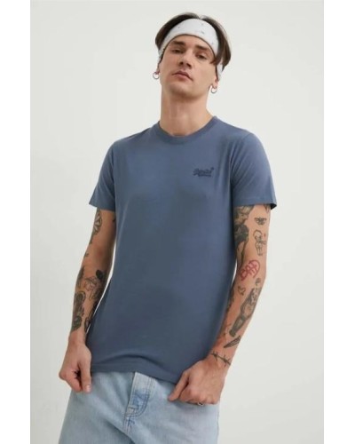 CAMISETA DE ALGODÓN ORGÁNICO CON LOGOTIPO ESSENTIAL BORDADO AZUL LAVADO TRADICIONAL
