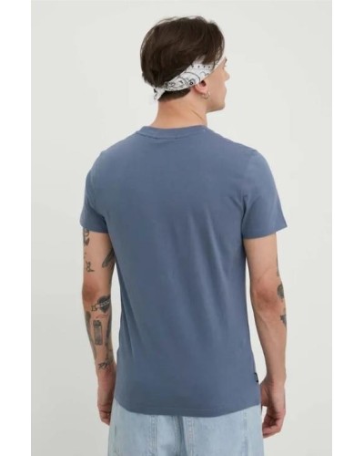 CAMISETA DE ALGODÓN ORGÁNICO CON LOGOTIPO ESSENTIAL BORDADO AZUL LAVADO TRADICIONAL