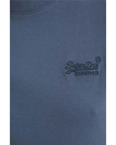 CAMISETA DE ALGODÓN ORGÁNICO CON LOGOTIPO ESSENTIAL BORDADO AZUL LAVADO TRADICIONAL