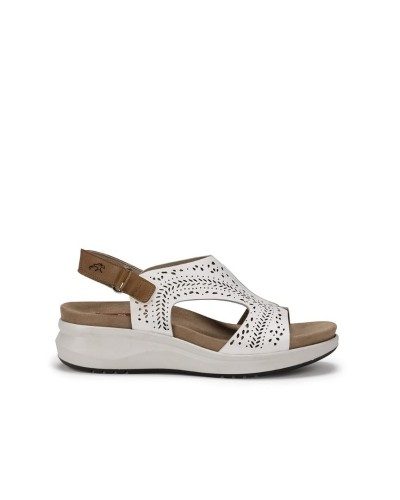 SANDALIA CUÑA BAJA PIEL TIBET BLANCO CAMEL