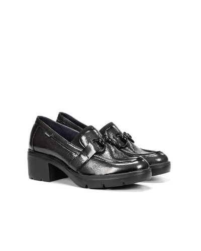 MOCASÍN TACÓN PIEL CHAROL ROCK GRAFITO