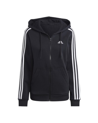 SUDADERA CAPUCHA ESSENTIALS FLEECE 3 STRIPES BLACK / WHITE