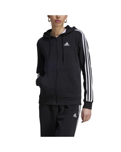 SUDADERA CAPUCHA ESSENTIALS FLEECE 3 STRIPES BLACK / WHITE