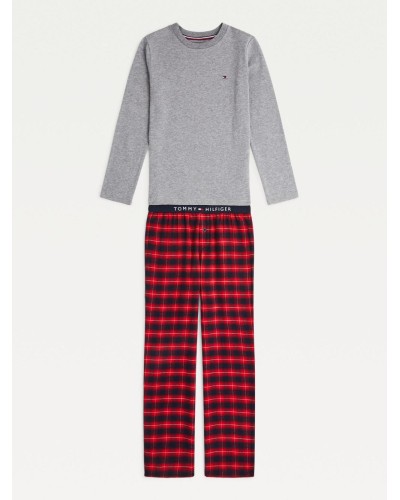 PIJAMA LS WOVEN PANT SET GREY HT/OMBRE PLAID