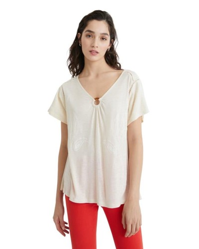 CAMISETA MANGA CORTA ALBERTI 51% VISCOSA 27% LINEN 21% ALGODON 1% ELASTANE BLANCO