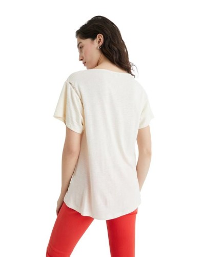 CAMISETA MANGA CORTA ALBERTI 51% VISCOSA 27% LINEN 21% ALGODON 1% ELASTANE BLANCO