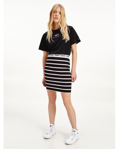 FALDA TJW STRIPE BODYCON MID SKIRT BLACK / MULTI