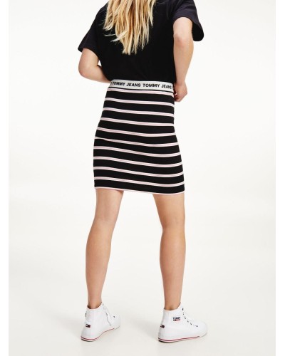 FALDA TJW STRIPE BODYCON MID SKIRT BLACK / MULTI