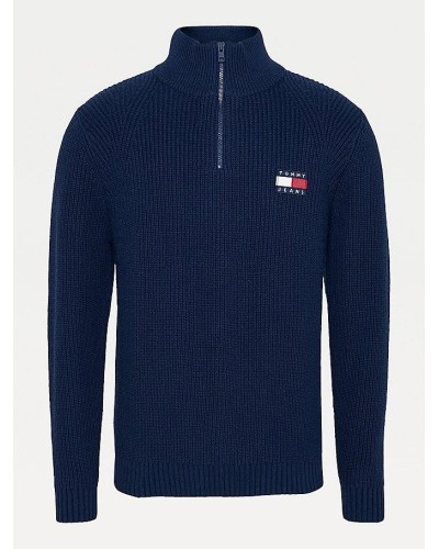 JERSEY TJM TOMMY BADGE HALFZIP SWEATER 60% COTTON 30% POLYAMIDE 10% WOOL TWILIGHT NAVY