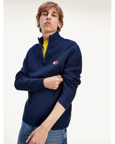 JERSEY TJM TOMMY BADGE HALFZIP SWEATER 60% COTTON 30% POLYAMIDE 10% WOOL TWILIGHT NAVY