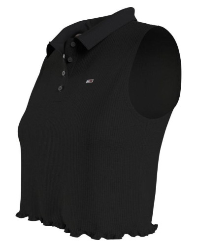 POLO CORTO SIN MANGAS TJW CROP SLEEVELESS RIB POLO 100% ALGODÓN ORGÁNICO BLACK