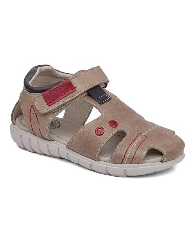 SANDALIA PIEL CALIFORNIANA TAUPE/MARINO VELCRO