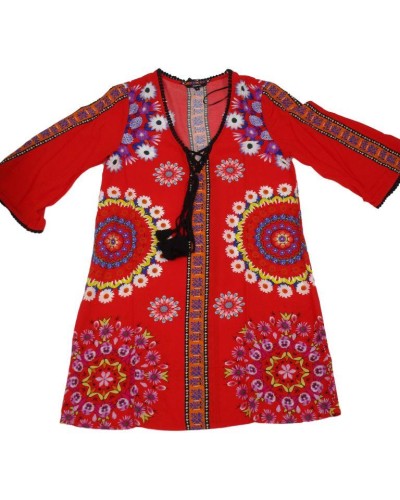 VESTIDO PLAYERO VISCOSE TOP_CRETA ROJO CLAVEL