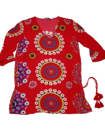 VESTIDO PLAYERO VISCOSE TOP_MANLY ROJO CLAVEL