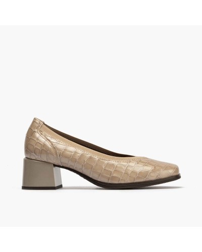 ZAPATO SAL�N PIEL TAC�N MEDIO PIEDRA