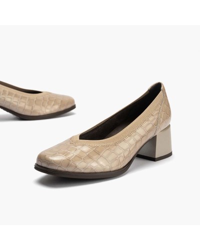 ZAPATO SAL�N PIEL TAC�N MEDIO PIEDRA