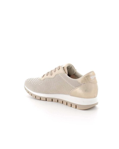 DEPORTIVO CUERO NATURAL METALIZADO Y TELA BEIGE