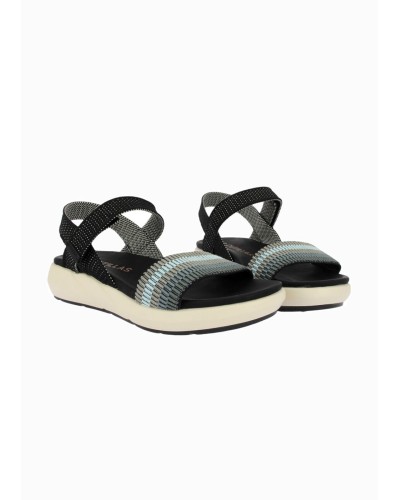 SANDALIA PLANA TEXTIL CIERRE VELCRO NEGRO