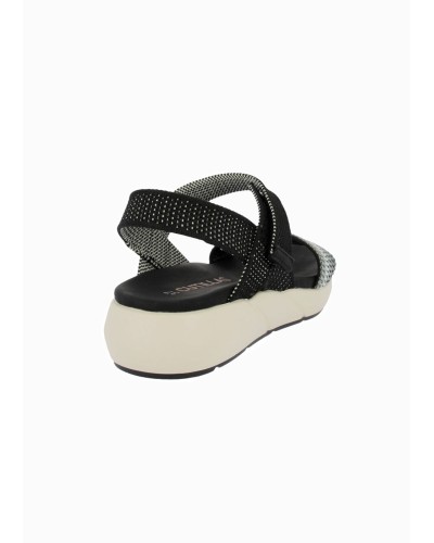SANDALIA PLANA TEXTIL CIERRE VELCRO NEGRO