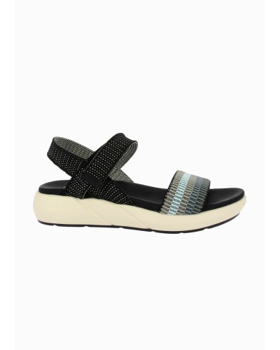 SANDALIA PLANA TEXTIL CIERRE VELCRO NEGRO