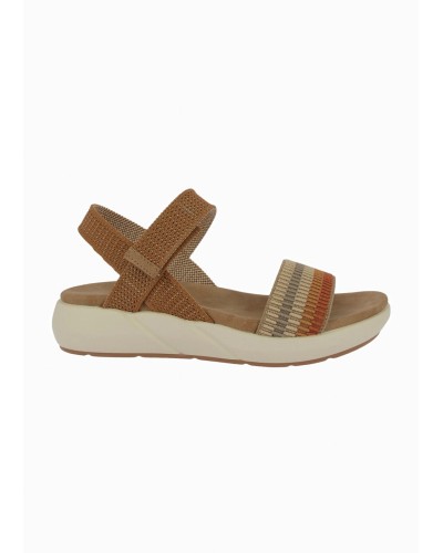 SANDALIA PLANA TEXTIL CIERRE VELCRO CAMEL