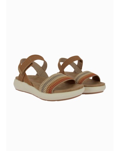 SANDALIA PLANA TEXTIL CIERRE VELCRO CAMEL