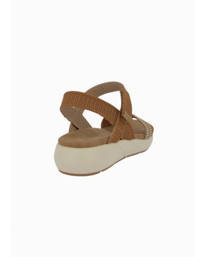 SANDALIA PLANA TEXTIL CIERRE VELCRO CAMEL