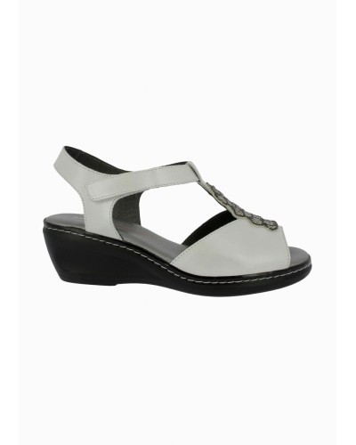 SANDALIA CUÑA PIEL CIERRE VELCRO BLANCO
