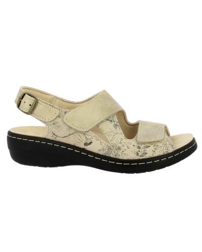 SANDALIA CUÑA TIRAS CIERRE VELCRO BEIGE