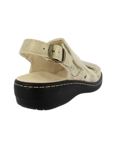 SANDALIA CUÑA TIRAS CIERRE VELCRO BEIGE