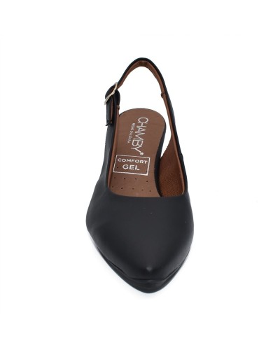 SALON DESTALONADO CON HEBILLA TACON BAJO PIEL NEGRO