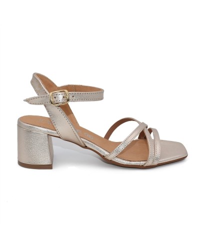 SANDALIA HEBILLA TACON MEDIO PIEL METAL PLATINO