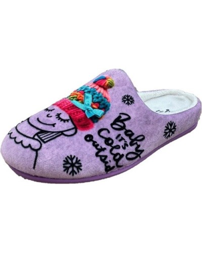 ZAPATILLA DE CASA ZUECO GORRO LANA ESTAMPADO MORADO