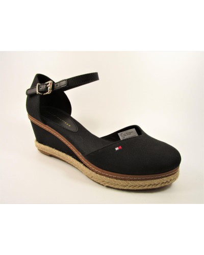 SANDALIA ESPARTO BASIC CLOSED TOE MID WEDGE PIEL/TEXTIL BLACK HEBILLA