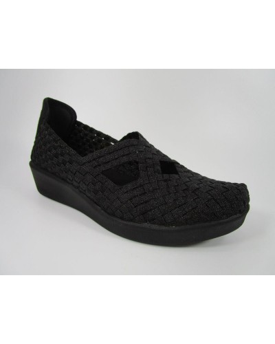 MOCASÍN PLANTILLA EXTRAÍBLE CUÑA BAJA TEXTIL/SINTÉTICO NEGRO ELÁSTICO