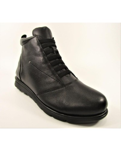 BOTIN CUÑA BAJA PLANTILLA EXTRAIBLE PIEL CORDONES ELASTICOS NEGRO