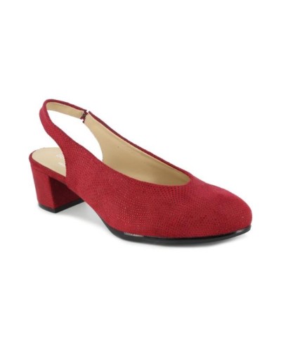 ZAPATO SALÓN DESTALONADO TACON BAJO PIEL/TEXTIL ROJO ELÁSTICO