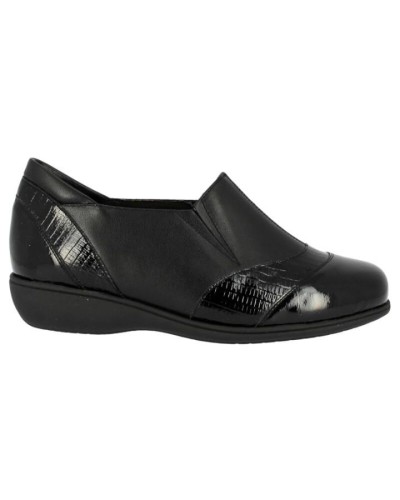 MOCASIN ELASTICO PIEL ACHAROLADO NEGRO