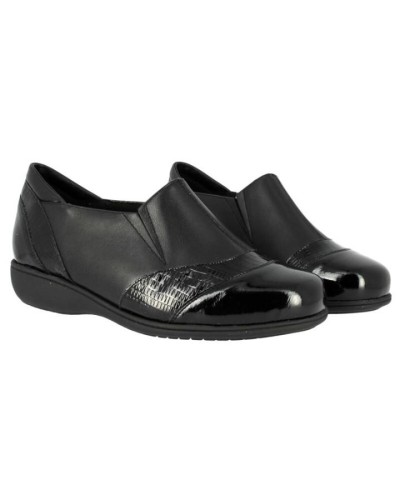 MOCASIN ELASTICO PIEL ACHAROLADO NEGRO