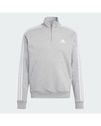 SUDADERA ESSENTIALS FLEECE 3-STRIPES 1/4 ZIP MEDIUM GREY HEATHER