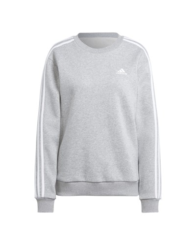 SUDADERA ESSENTIALS 3-STRIPES FLEECE SWEATSHIRT MEDIUM GREY HEATHER / WHITE