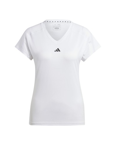 CAMISETA MANGA CORTA AEROREADY TRAIN ESSENTIALS MINIMAL BRANDING V-NECK T-SHIRT BLANCO