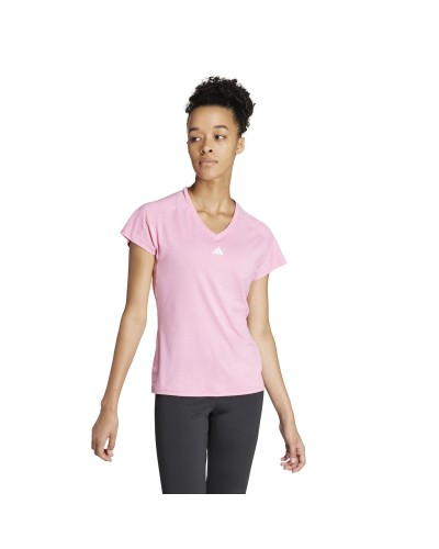 CAMISETA MANGA CORTA AEROREADY TRAIN ESSENTIALS MINIMAL BRANDING V-NECK T-SHIRT BLISS PINK