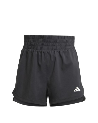 PANTALÓN CORTO PACER TRAINING 3 STRIPES WOVEN HIGH RISE SHORT NEGRO / BLANCO